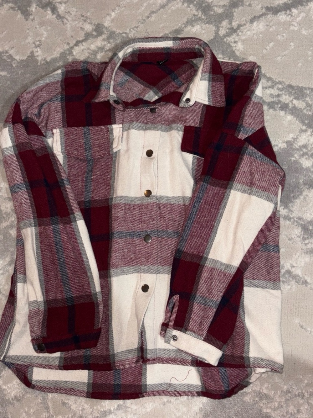 Women’s medium Burgundy & Cream Plaid Button-Up Shirt